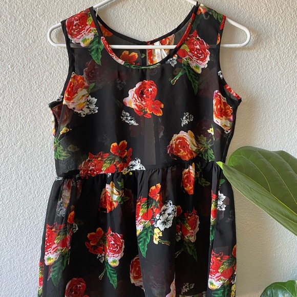 Truth Tops - Sheer Floral Peplum Tank Top Blouse